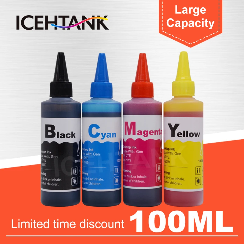 

ICEHTANK Printer Ink Refill kit For HP for Canon For Epson For Brother Inkjet Cartridge Ciss tank Universal 100ml Bottle Dye Ink