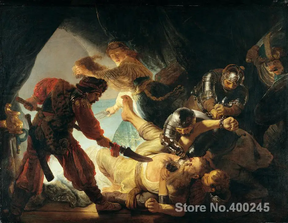 Современное Портретное фото на холсте ослепление Самсона от Rembrandt van Rijn высокое