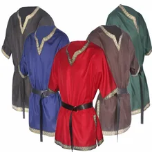 Adult Men Medieval Knight Warrior Costume Green Tunic Clothing Norman Chevalier Braid Viking Pirate Saxon LARP Top Shirt For Men