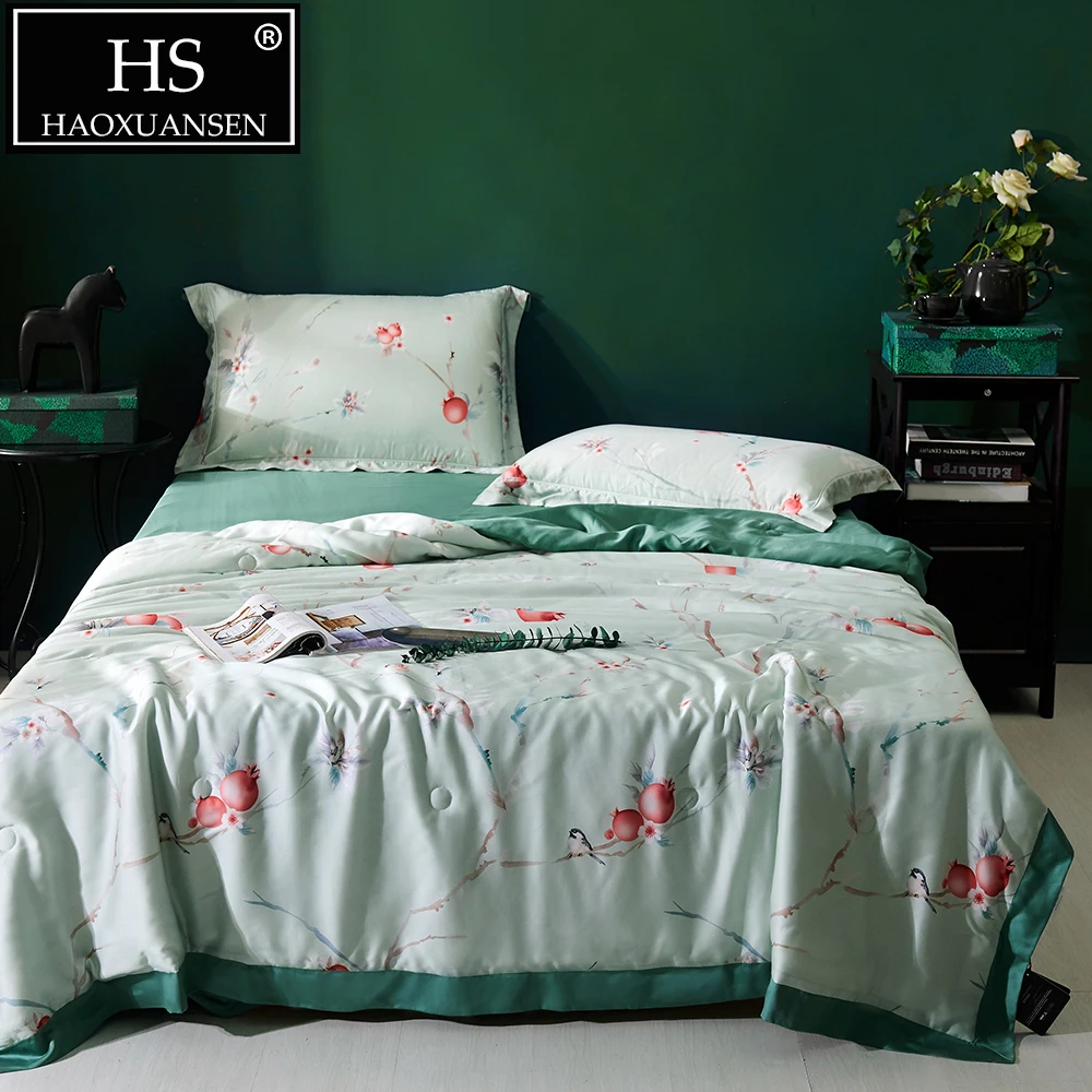 Goedkoop Luxe Lyocell Tencel 650 Thread Count Stof Zomer Quilt Ekster Print Dunne Dekbed Queen King Size Bed Cover Volwassen Deken