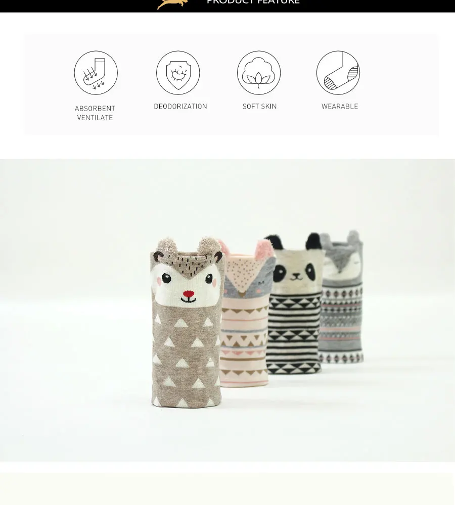 Kawaii/женские носки до лодыжки с объемным животным, милые японские женские хлопковые носки с рисунком панды, медведя, лисы, Ди, жирафа, 4 пар/лот