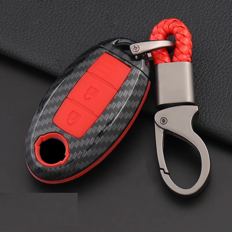 A Carbon Red ABS углеродного волокна оболочки чехол ключа дистанционного управления автомобилем чехол для Nissan Qashqai J10 J11 X-Trail пинает Tiida Pathfinder Murano Note, Juke - Название цвета: A Carbon Red