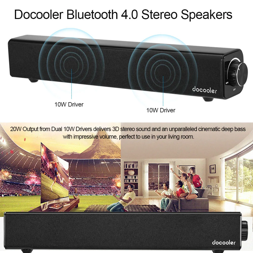 Bluetooth-колонки Docooler 4 0 20 Вт с двумя драйверами 10 для домашнего кинотеатра |