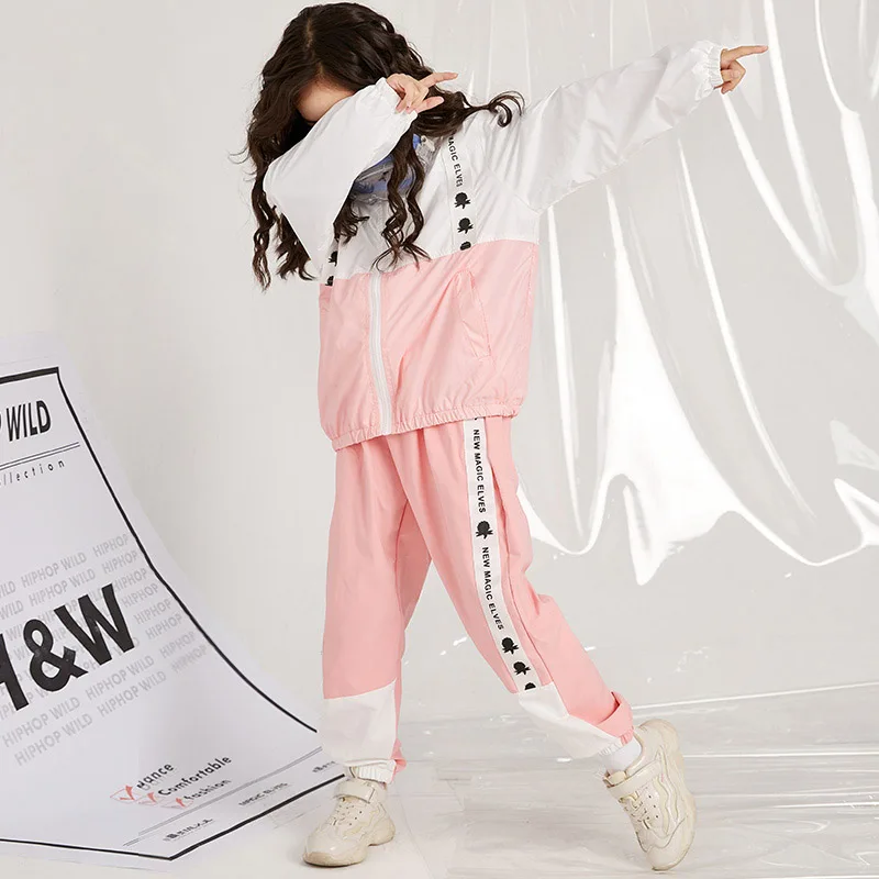 Children hip hop set female hip-hop drum pink jacket girls jazz dance performance costumes DQL083 | Тематическая одежда и
