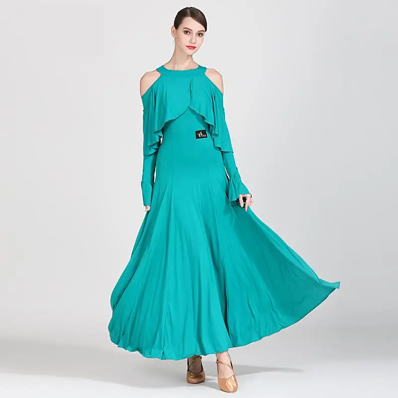 

2019 Modern Dance Costume Women Round Neck Lady Adult Waltzing Tango Backless Dance Dress Ballroom Costume Evening Party Dress