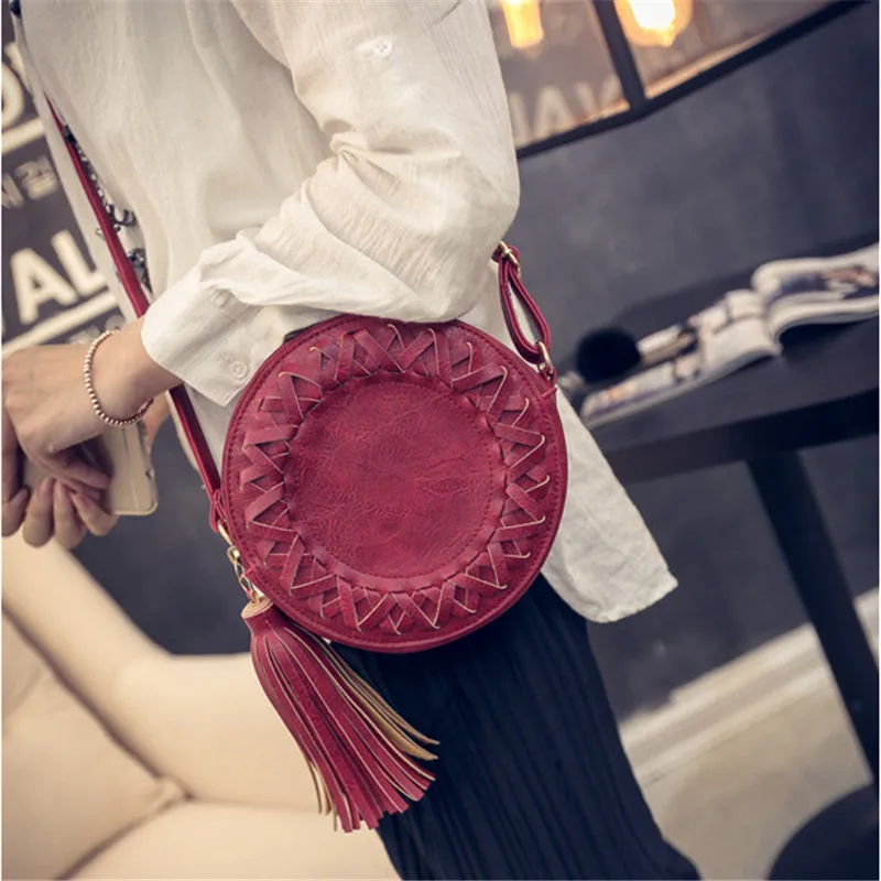 Сумка YBYT женская винтажная круглая с кисточками|messenger crossbody bag|tassel bagbrand bag |