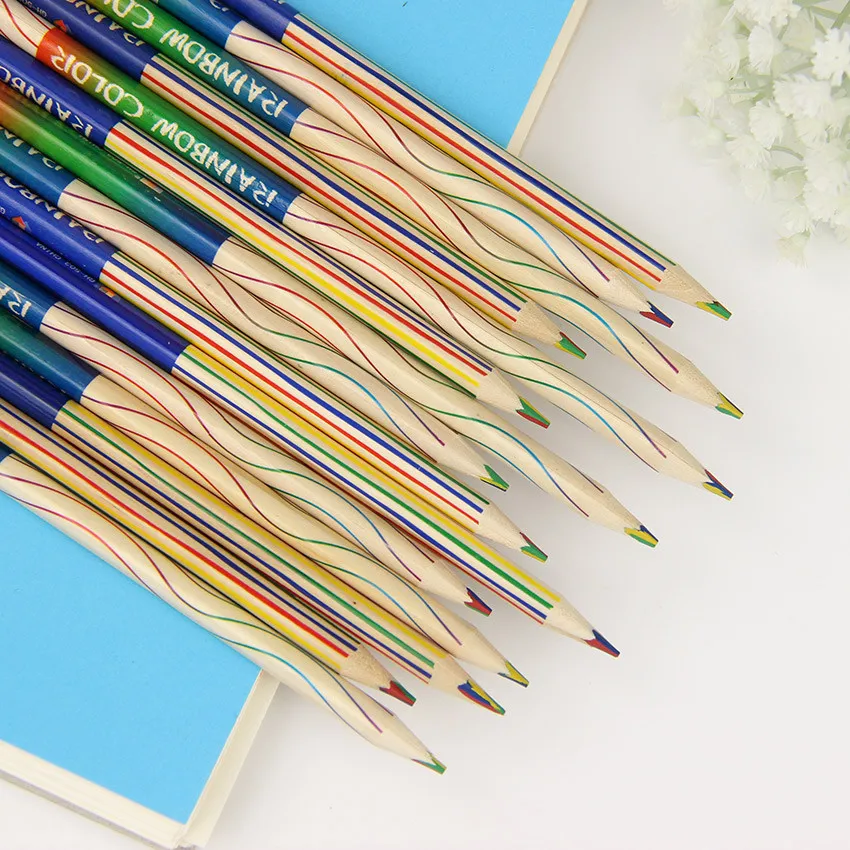 

6 PCS/Pack DIY Cute Kawaii Wooden Colored Pencil Wood Rainbow Color Painting Pencil For Kid School Graffiti Drawing