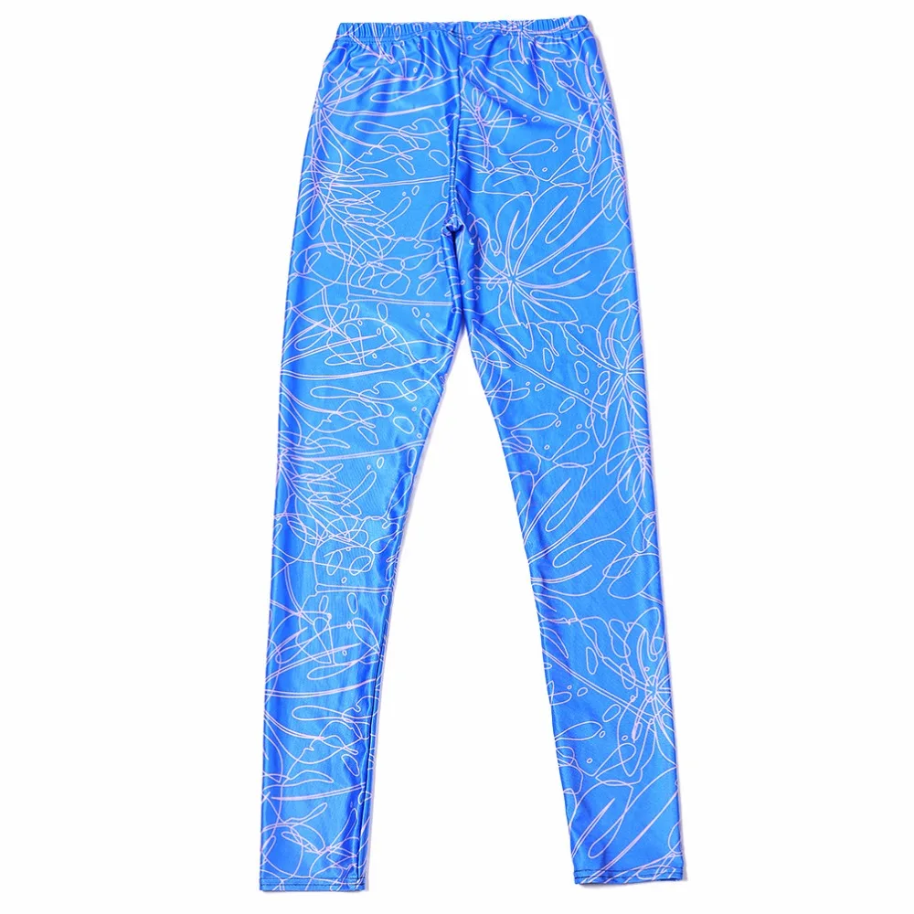Новинка 2017 женские леггинсы летние для фитнеса с цифровым принтом синие штаны