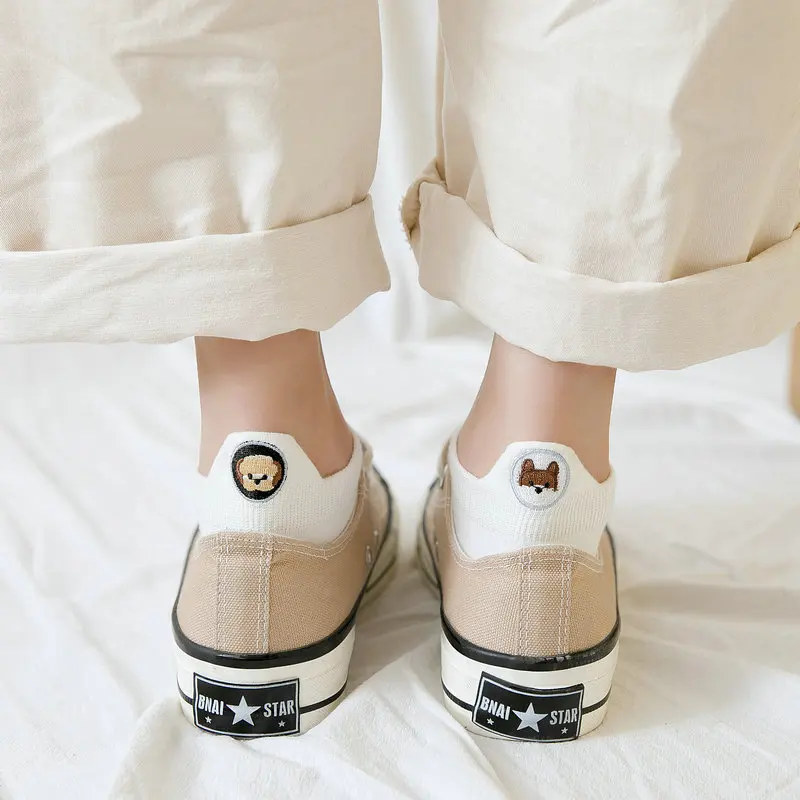 5 пар/партия, женские носки с вышивкой Kawaii Happy Fashion, забавные Женские носочки, хлопковые летние яркие цвета