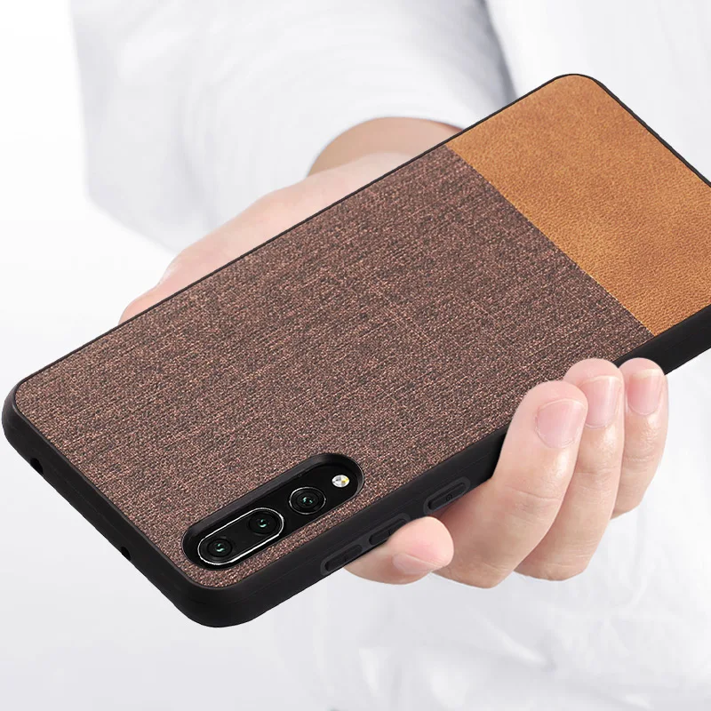 SRHE For Huawei P20 Pro Case Cover Canvas Fabric and Leather Soft Silicone Full Back |