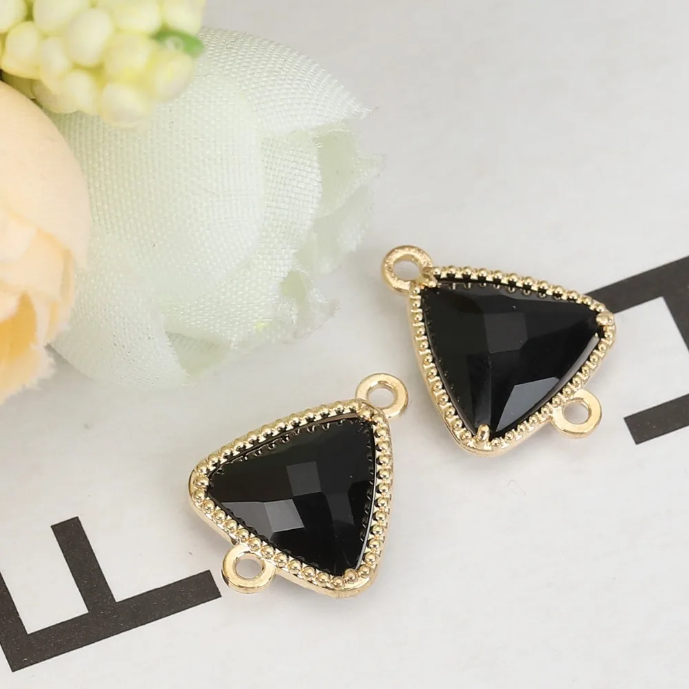 DoreenBeads медные и стеклянные соединители треугольные золотистые цветные граненые шармы 16 мм(5/") x 12 мм(4/8"), 5 шт