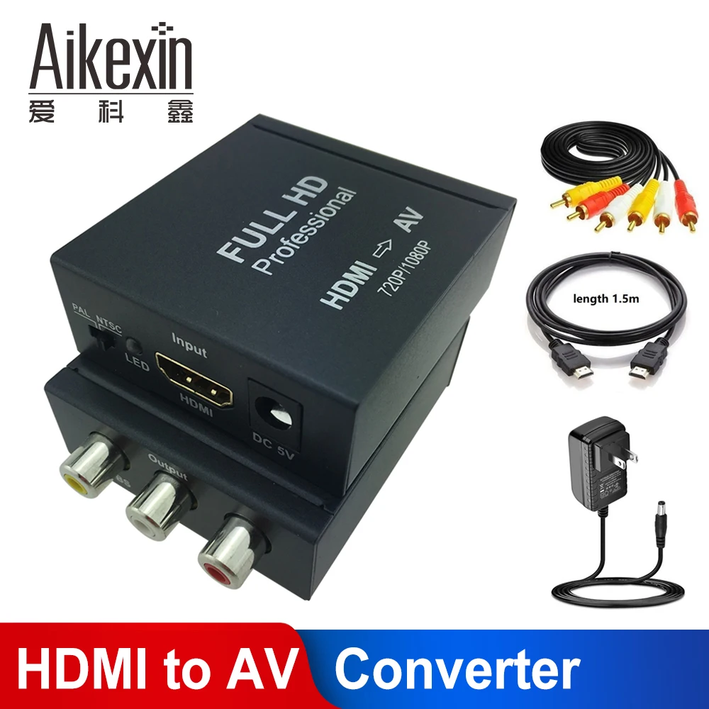 Преобразователь Aikexin HDMI в RCA 1080P AV 3RCA CVBs композитный видео аудио преобразователь