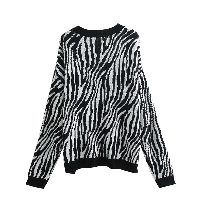 Wonder 2018 new autumn Vintage Zebra Pattern Short Knitted Sweater O Neck Long Sleeve Animal Print Pullovers Casual Pull Femme | Женская