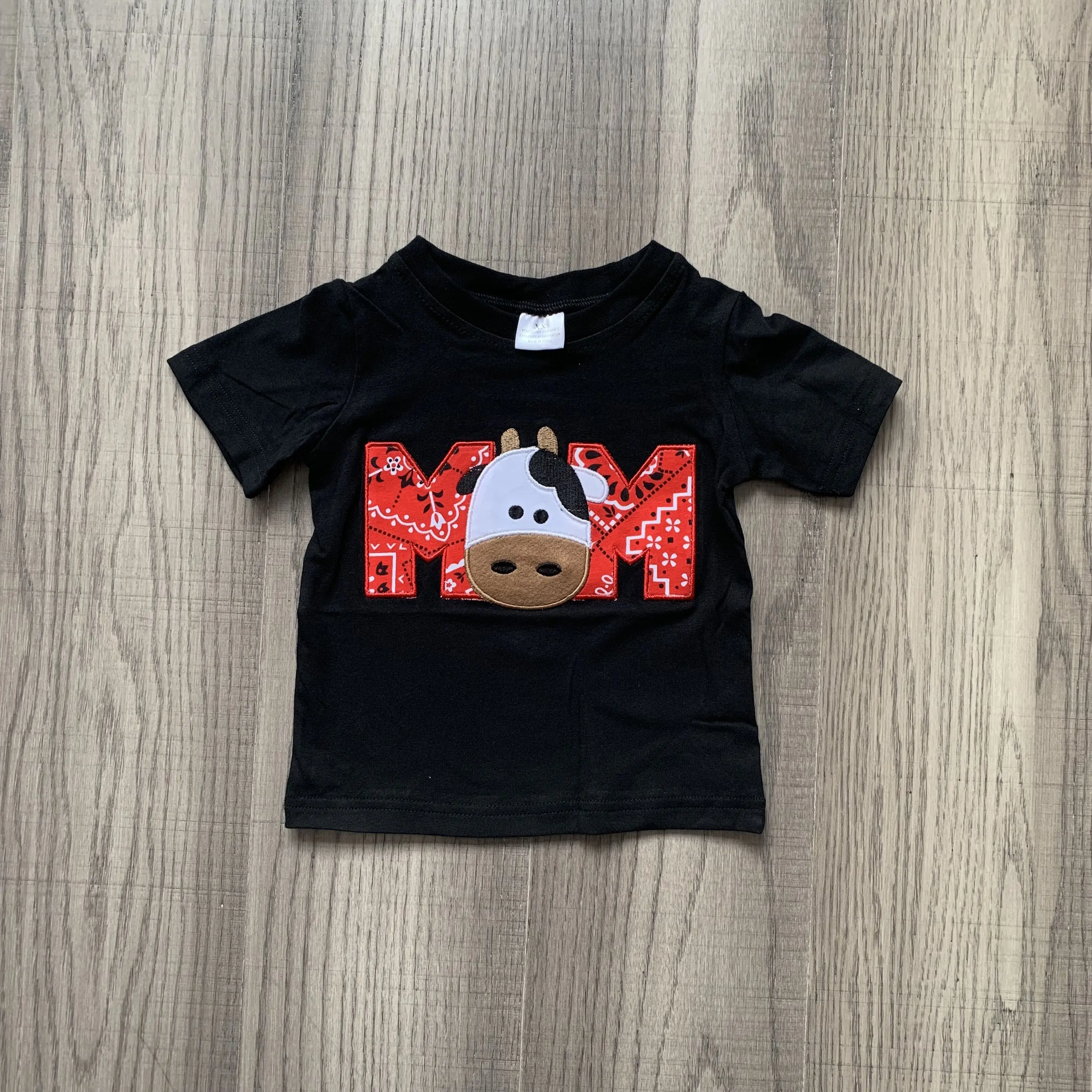 new arrivals baby boy's cow boy black red MOM embroidered short sleeve top t-shirt boutique children clothes yard barn |