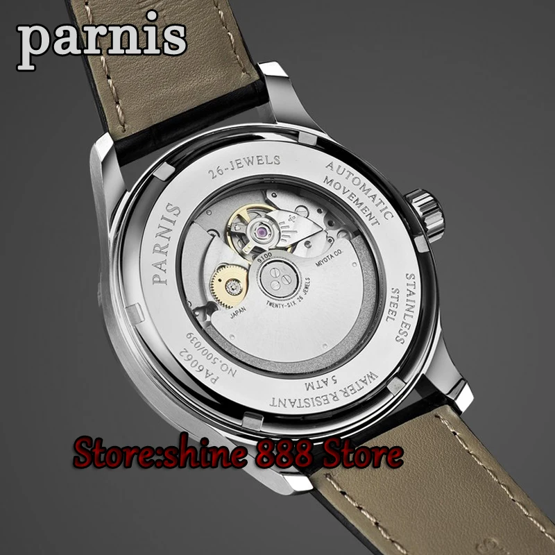 Мужские часы с белым циферблатом parnis 42 мм многофункциональный сапфировое стекло