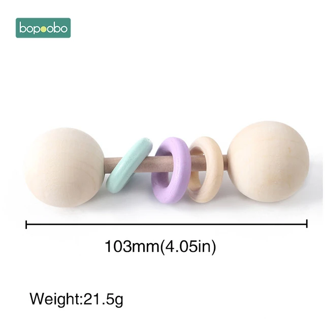Mint Rattle Bopoobo 1 шт., деревянный Прорезыватель для зубов, детские погремушки, Монтессори, игрушки для малышей, подарок, Прорезыватель для зубов, деревянные Прорезыватели для зубов, кольца-погремушки - Цвет: Mint Rattle