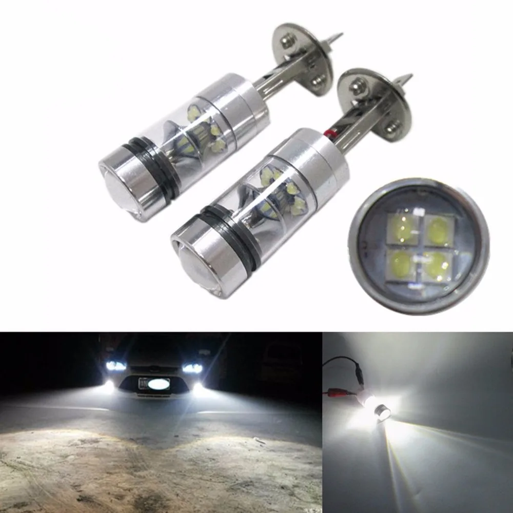 

2 Pieces H1 H3 100W CREE Chip LED Projector Fog DRL Driving Car Head Light Lamp Bulbs White 6000K 8000K Super Bright