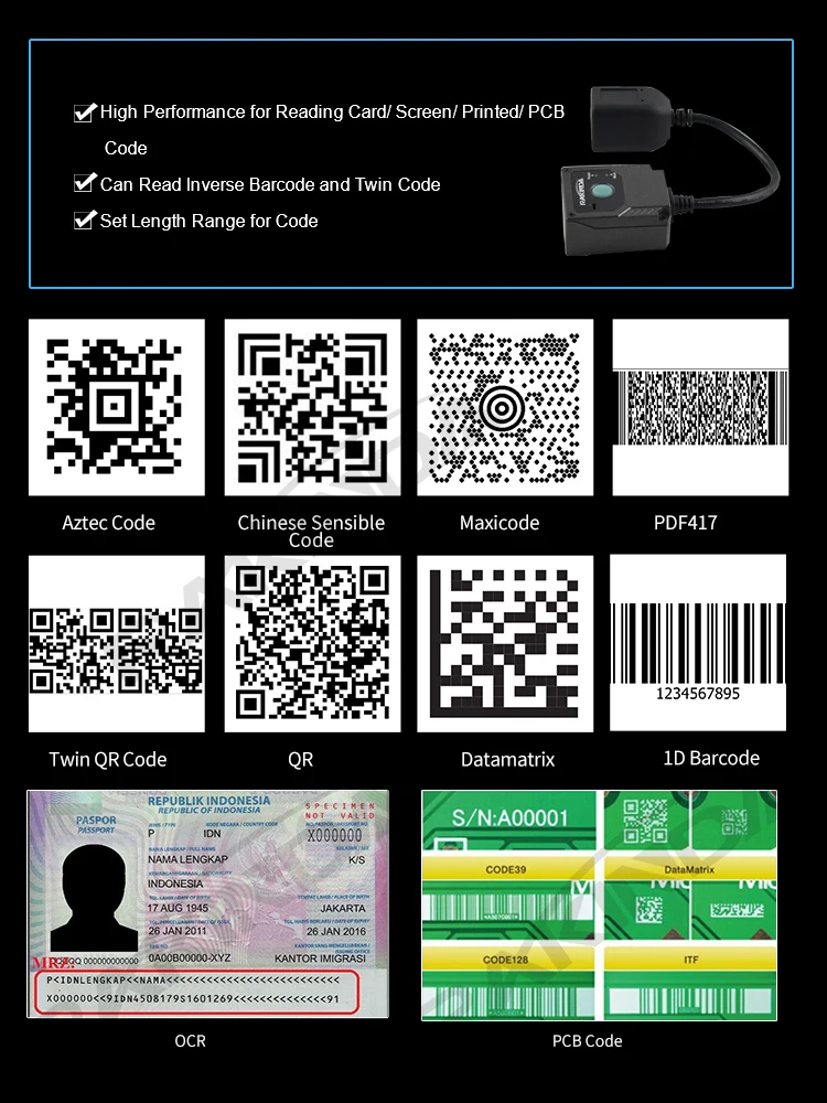 LV3000U-OCR/MRZ сканер штрих-кода QR для сборочной линии с интерфейсом RS232
