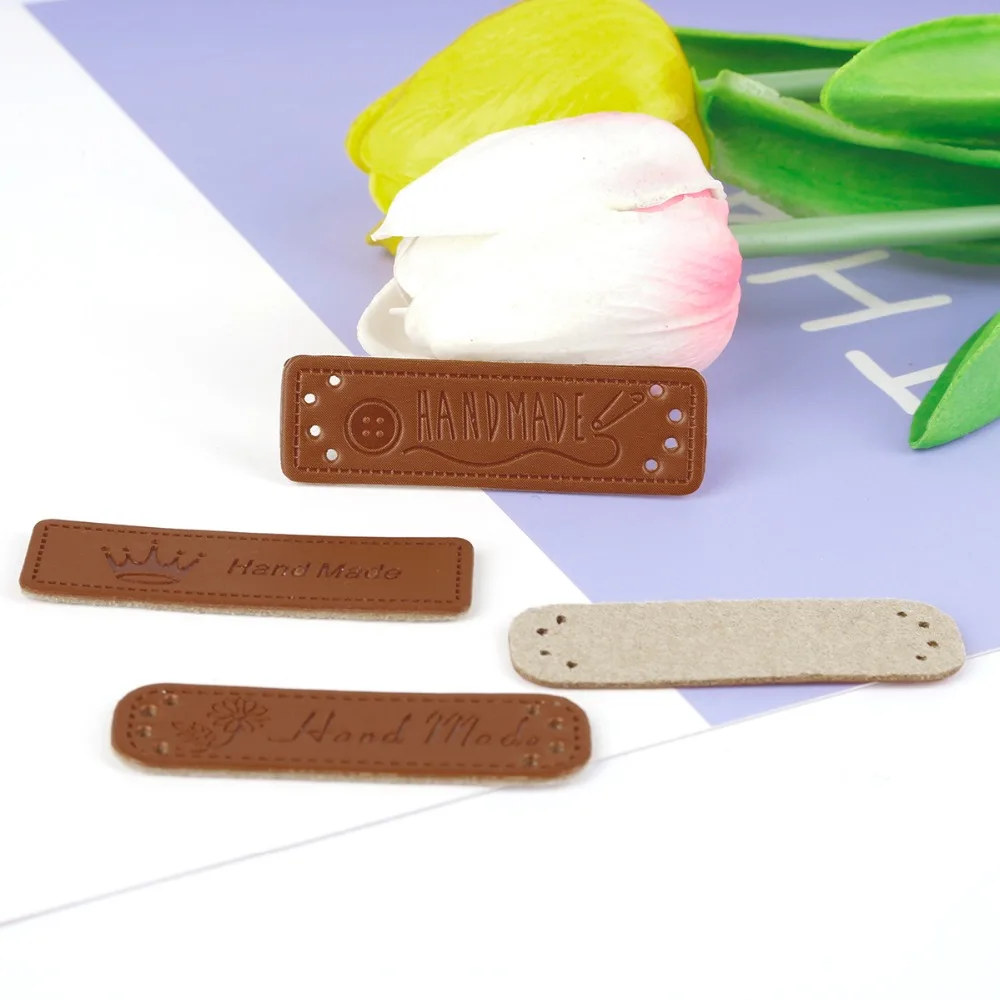 Лидер продаж 12 шт./лот Hand Made этикетки для одежды одежда ПУ; кожа; с маркировкой Hand Made теги джинсовые мешки обувь Вышивание интимные аксессуары