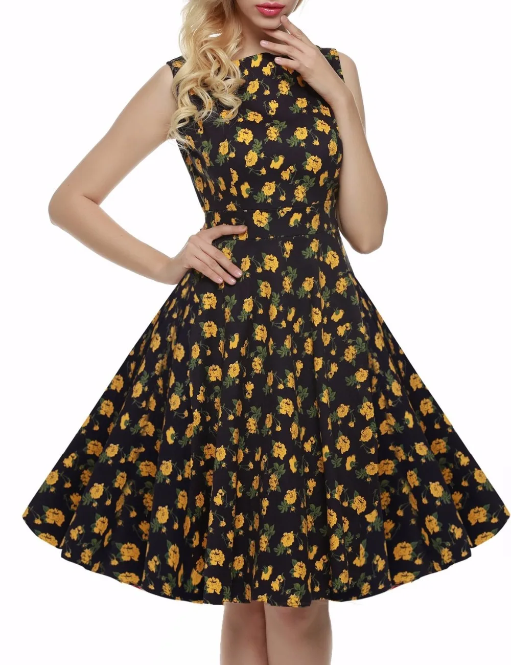 Belle Poque цветочный принт 50s 60s винтажные платья Одри Хепберн 2017 Новый стиль летнее