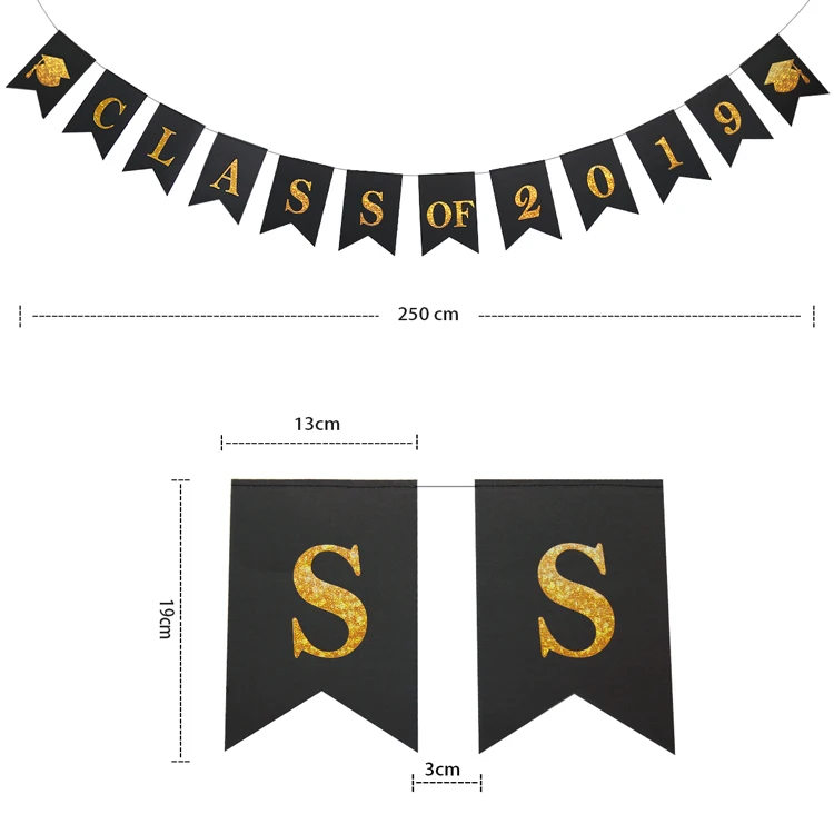 

Black Golden Class Of 2019 Fishtail String Flag Graduation Banners Paper Garland Wall Party Decor Event Supplies Party Bunting
