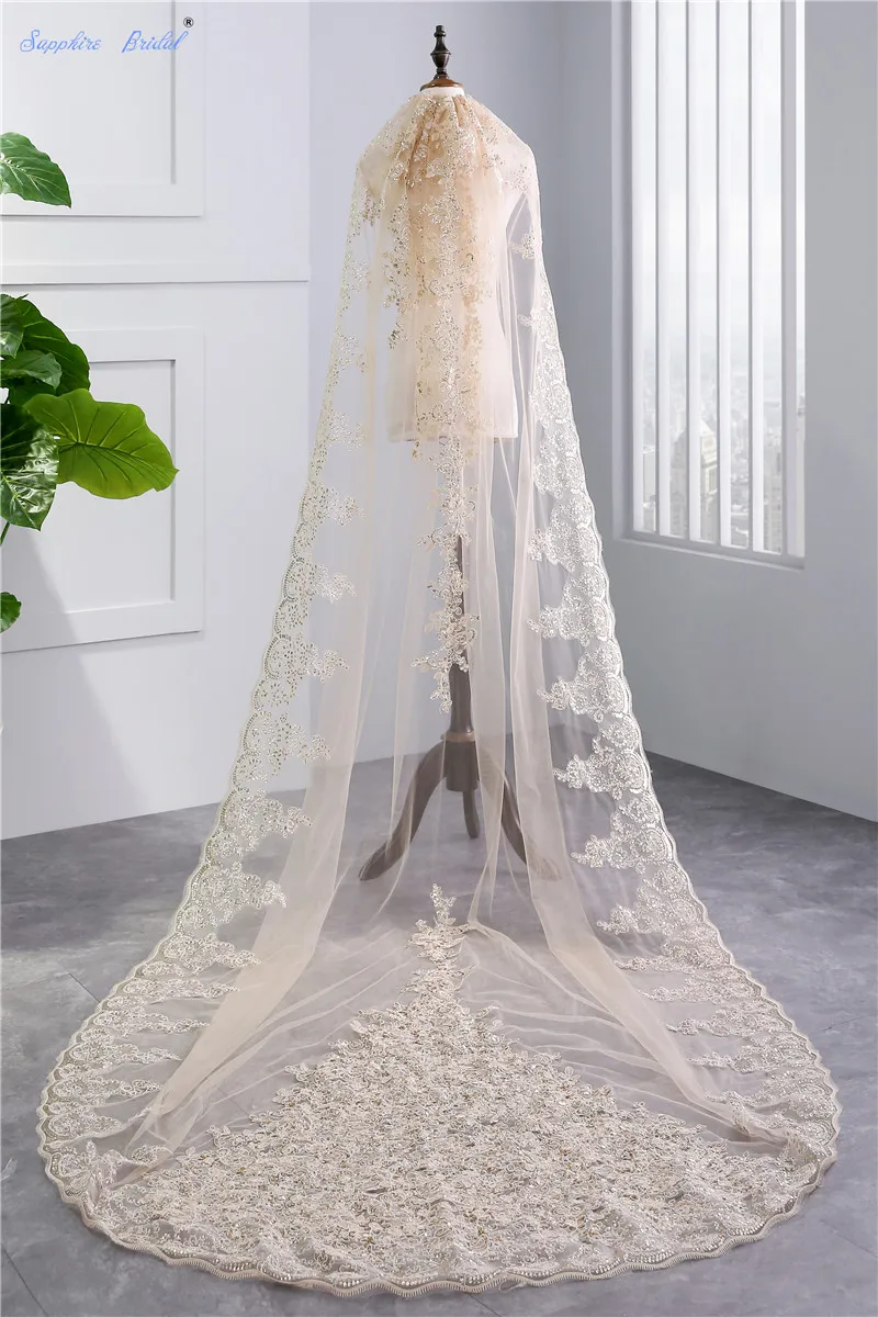 

Sapphire Bridal 100% реальные фотографии, Женский 1-уровневый венчания, вуаль с расческой, белый, цвета слоновой кости, кружево цвета шампанского с ап...