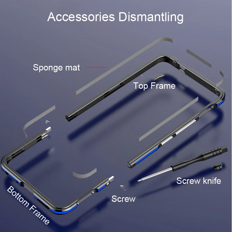 Синий цвет Алюминиевый металлический каркас жесткий прозрачный закаленное