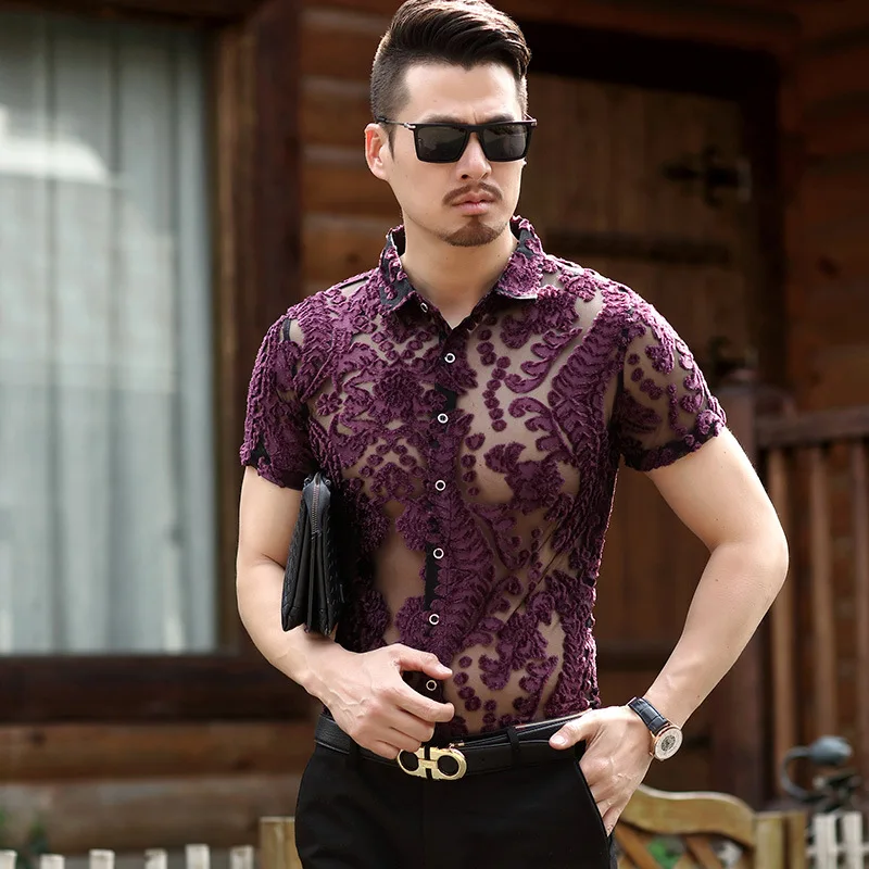 JOOBOX пикантные шелковые бархат короткий рукав прозрачная рубашка See Through