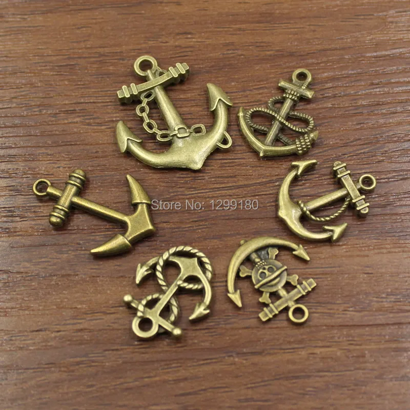 30 шт./лот металлический бронзовый тон смешанный якорь подвеска для ожерелья