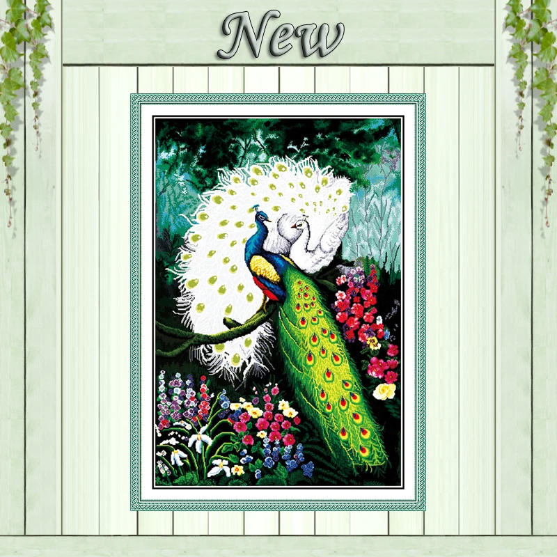 Картина с павлином в зеленом лесу любовь рассчитанная Печать на холсте DMC 11CT 14CT