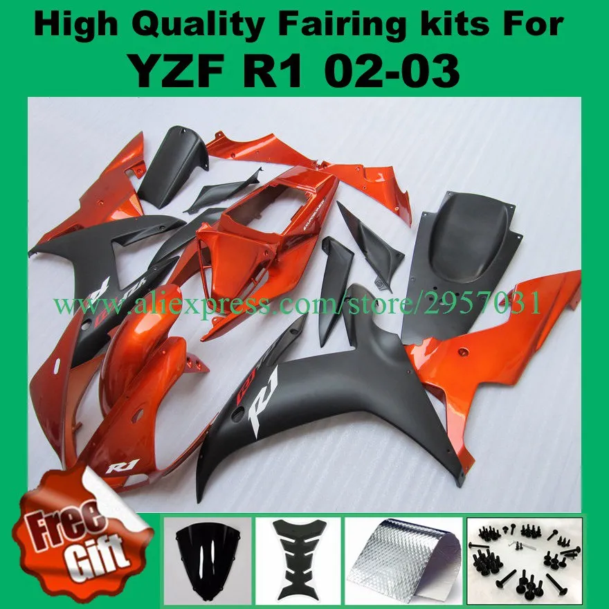 

Injection Mold Fairing Kit for YAMAHA YZFR1 02 03 Orange Black YZF R1 2002 2003 YZFR1000 yzfr1 02 03 Free screws+gifts