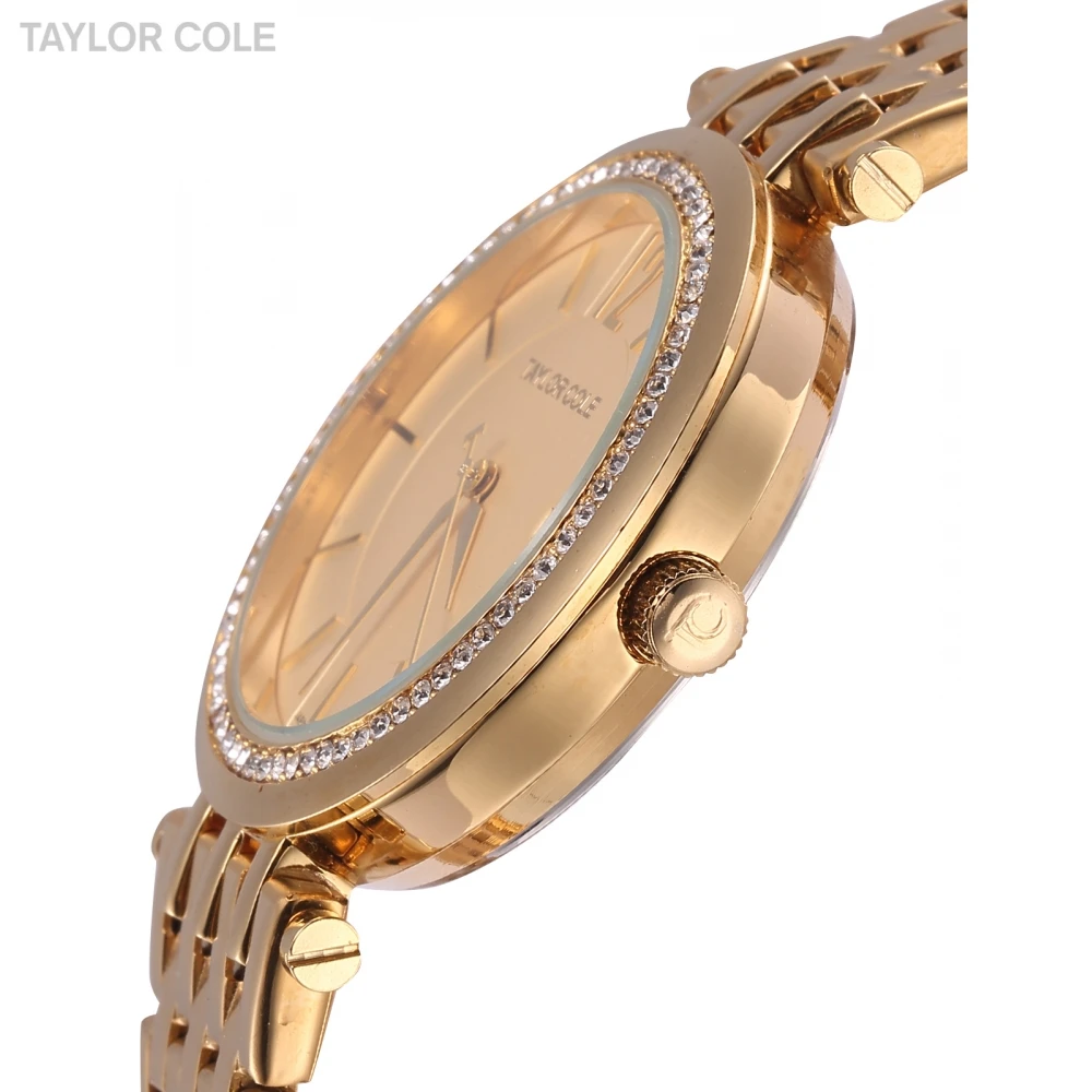 Золото тейлор коул марка дате весь стальной ленты горный хрусталь чехол Relogio