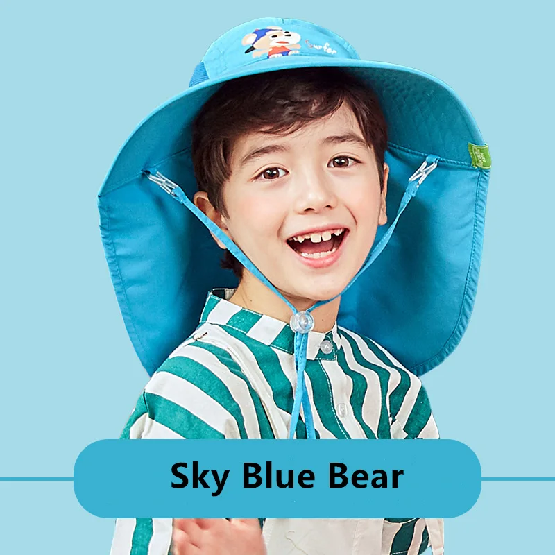 Sky Blue Bear Kocotree От 1 до 18 лет мальчиков Солнцезащитная Шляпка женская уличная женские солнцезащитные пляжные шляпы дети средства ухода за кожей Шеи ухо крышка защита от УФ для Кепки - Цвет: Sky Blue Bear