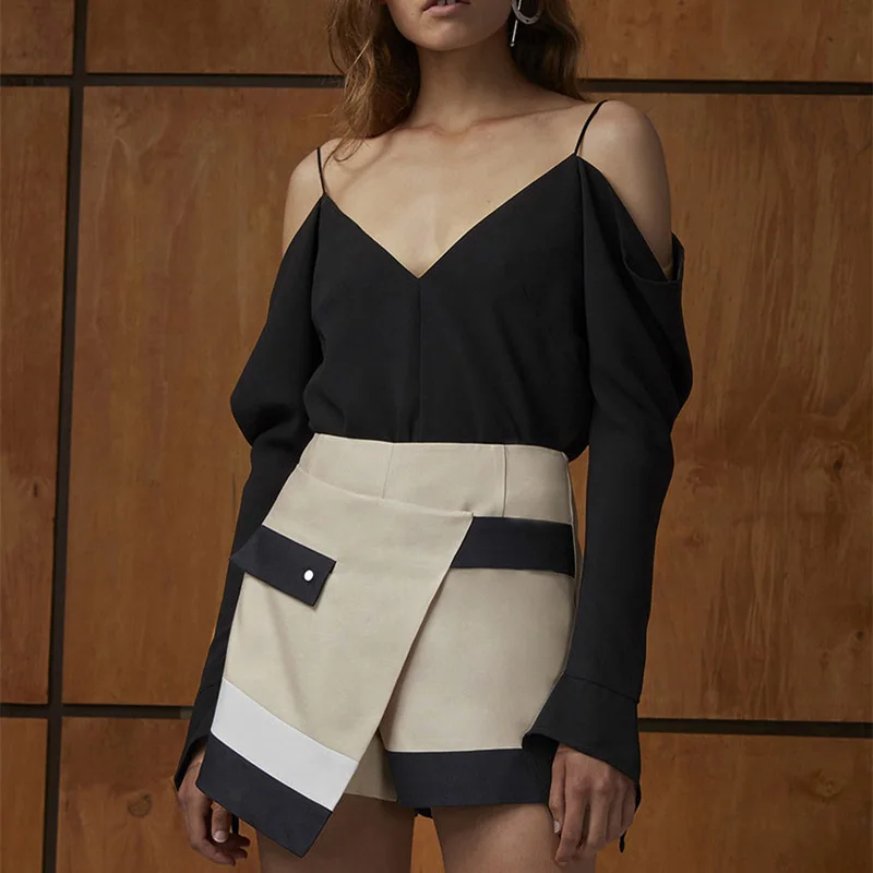 Новинка 2017 года сезон: весна–лето глубоким v-образным вырезом Однотонная рубашка