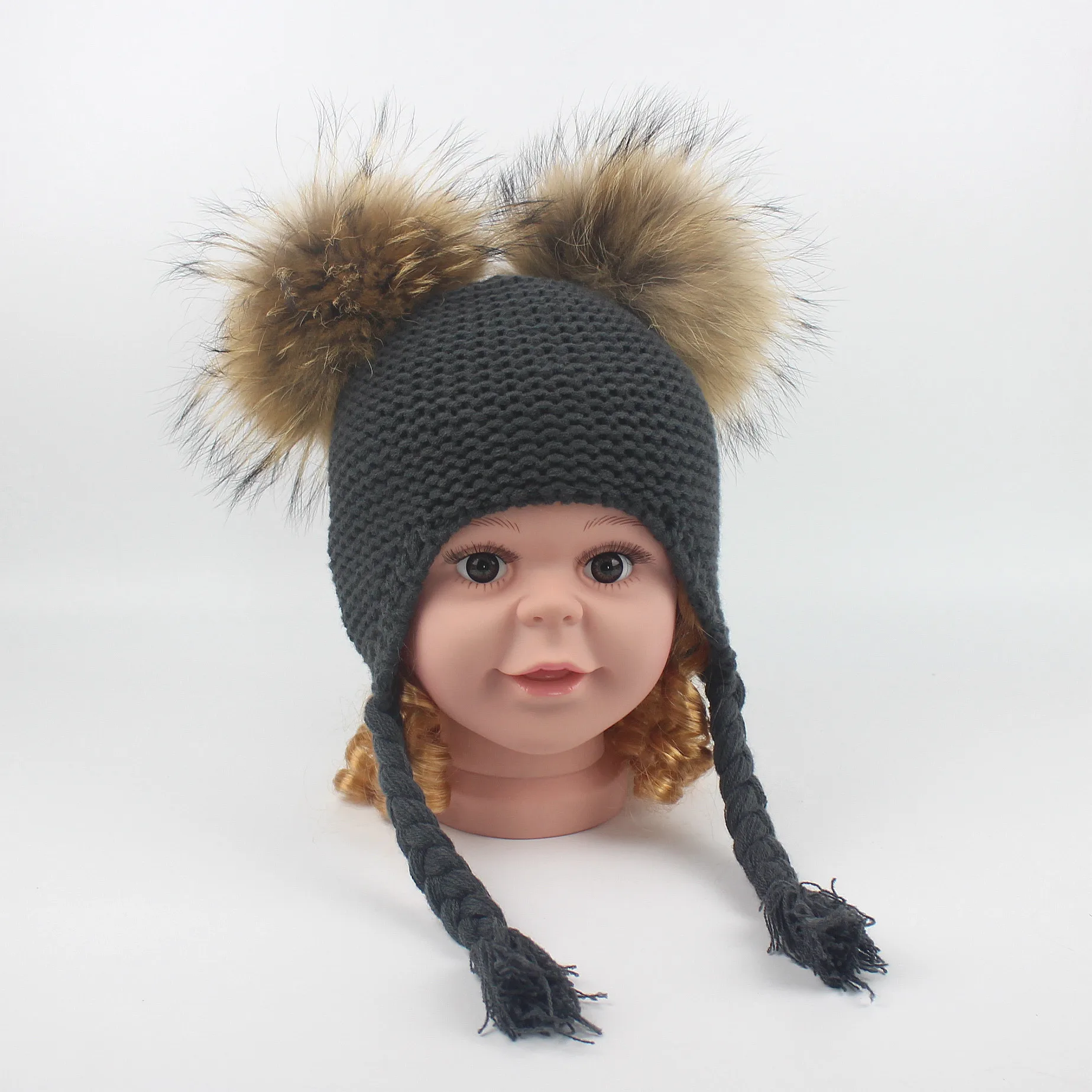 2021 Fashion photography props photo accessories Cap Kids baby boy warm winter children Hat nature fur knitted cap 1-8 year | Детская