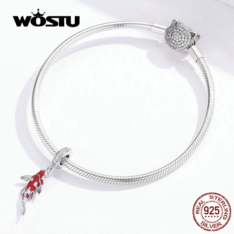 Женский браслет WOSTU lucky carp из стерлингового серебра 925 пробы с красным