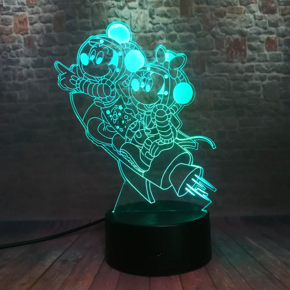 3D космический Микки Минни Маус мыши космонавты и ракеты фигурка 7 цветов ночной
