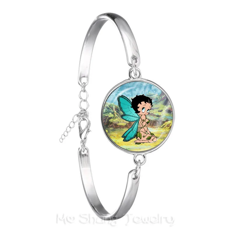Betty Boop с нашивкой Крылья стеклянный купол браслет для женщин мужчин ювелирные
