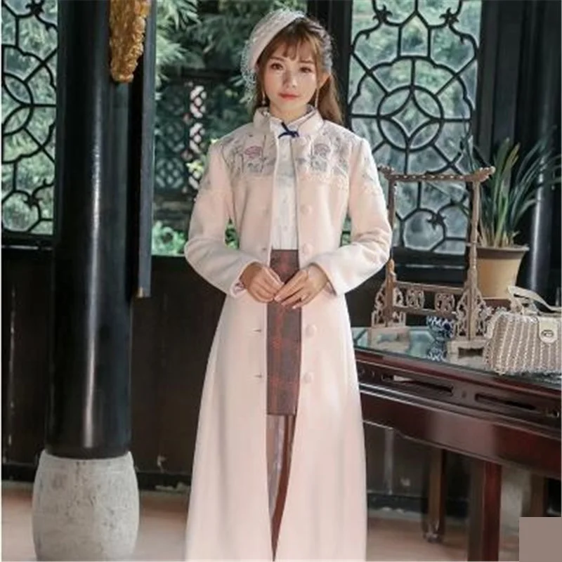 Большие размеры Женская мода MS осень и зима шерстяное пальто новое ретро толстое