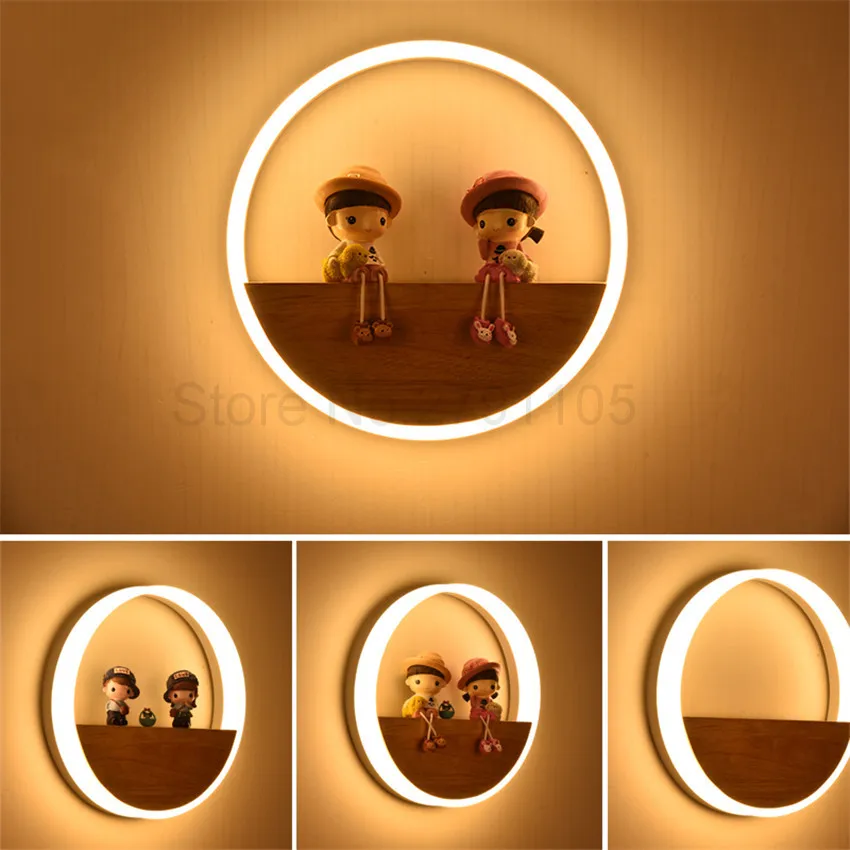 

20cm/40cm Simple Bedroom Bedside Wall Light,Modern LED Wall Lamp Solid Wood Living Room Balcony Ring Shaped Wall Lights for Home