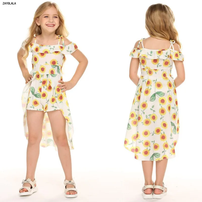 Летнее платье с цветочным рисунком для девочек принцессы без рукавов на