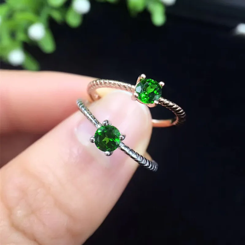 Fine Jewelry 925 стерлингов Серебряные кольца вечерние украшения натуральный Диопсид 4 мм* 4 зеленый камень моды кольца для Для женщин Юбилей подарок