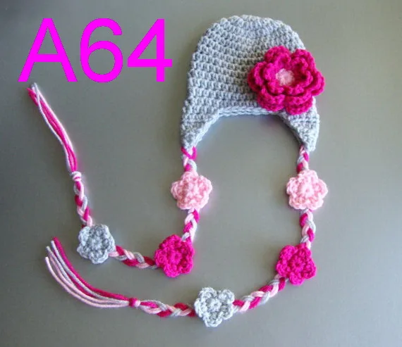 free shipping, 10pcs/lot New Baby Beanie handmade crochet Hat with Cute Flowers Christmas Gift for Girl s Flower Beanie hat