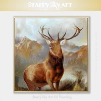 top artist hand painted high quality realist deer oil painting on canvas beautiful animal reindeer oil painting for villa decor