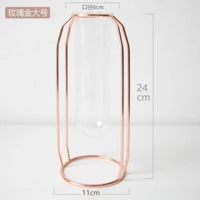 Rose gold L Креативная стеклянная пробирка гидропонная ваза стеклянная ваза для цветов Хрустальный Террариум контейнер Золотая рамка металлический декор стенда домашний сад - Цвет: Rose gold L