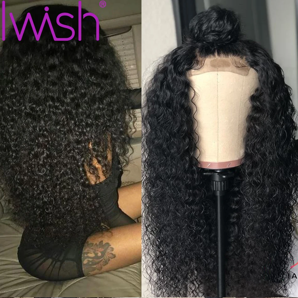 IWISH монгольский афро кудрявый парик натуральный 1B кружевные передние человеческие волосы парики для черных женщин предварительно выщипанные 150 плотность Remy 13X4Wigs