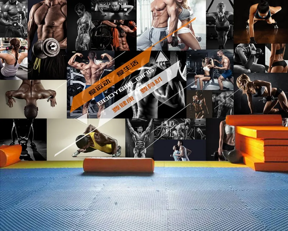

Free Shipping Custom 3D Gym Wallpaper Black And White Fitness Fitness Beauty Handsome Photo Wallpaper Background Wall Mural