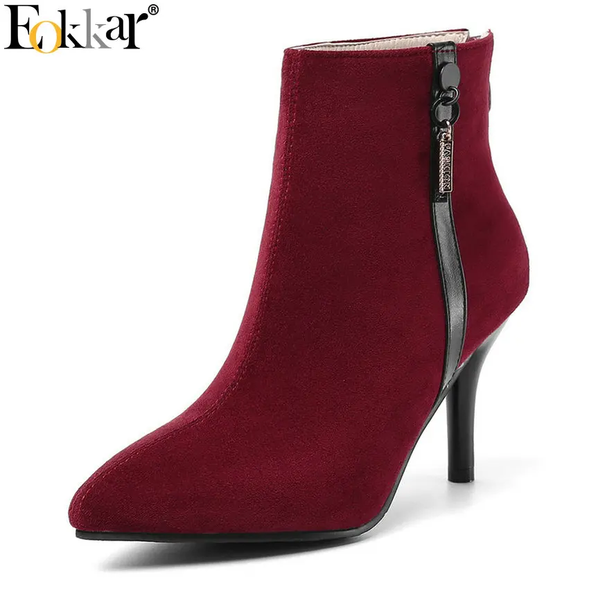 

Eokkar 2020 New Fashion Women Ankle Boots Pointed Toe Thin High Heel All Match Elegant Winter Shoes Ladies Plush Size 34-43