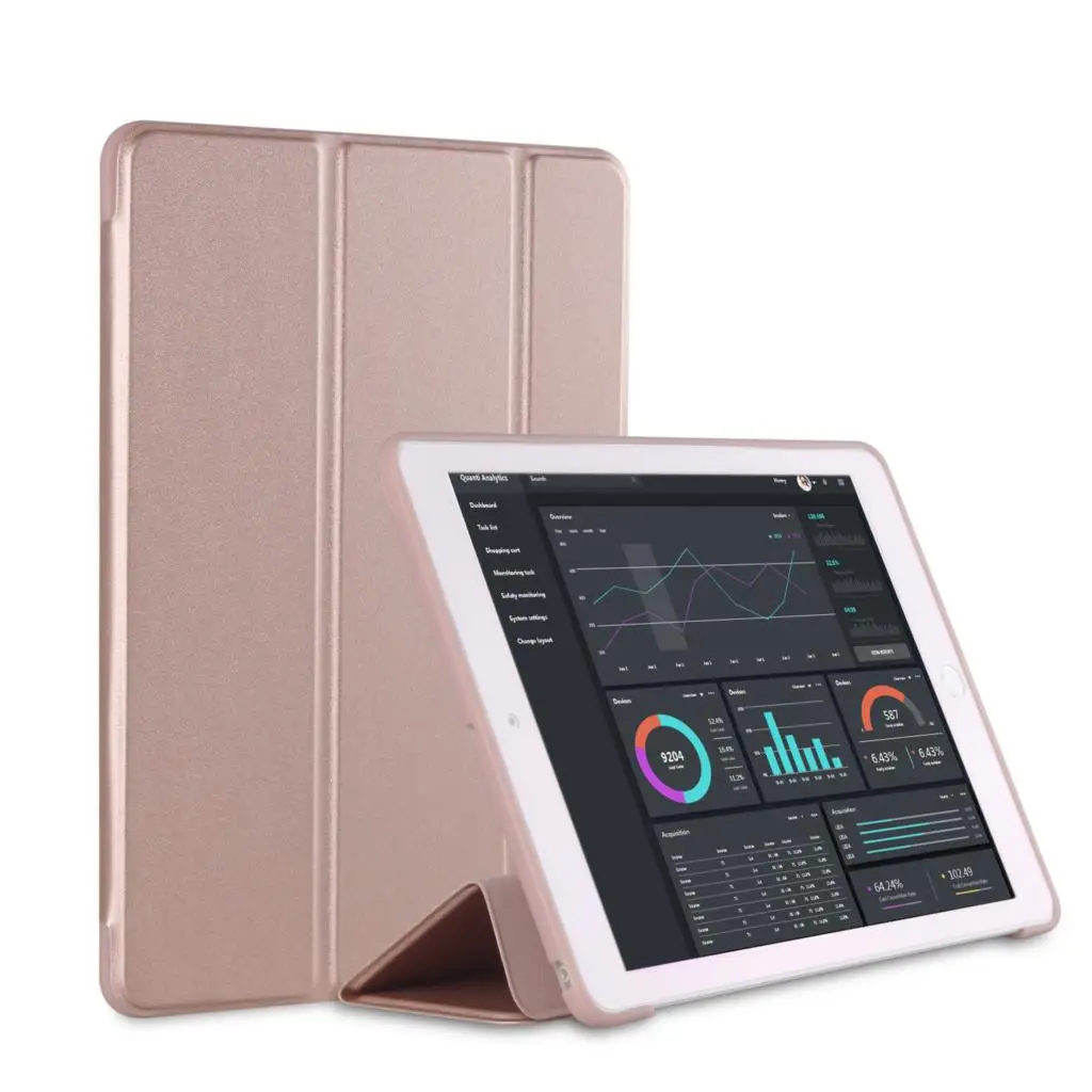 Rose gold Чехол PFHEU для iPad / 9,7, силиконовый мягкий тонкий чехол из искусственной кожи для iPad Air 1 Air 2 - Цвет: Rose gold