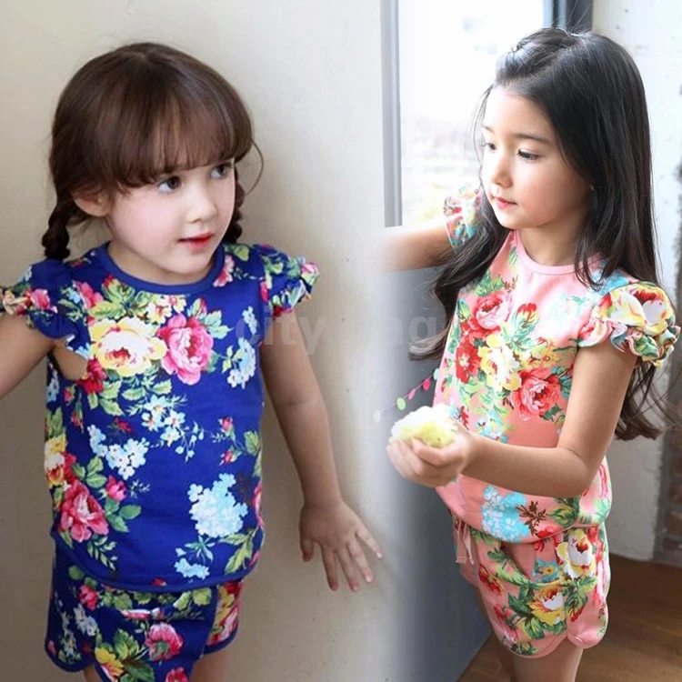 meisjes kleding sets Fashion Summer Girls Clothing Sets Kids Floral Tops+Elastic Waist Shorts Two Piece Set ropa ninos 3-11Y | Детская
